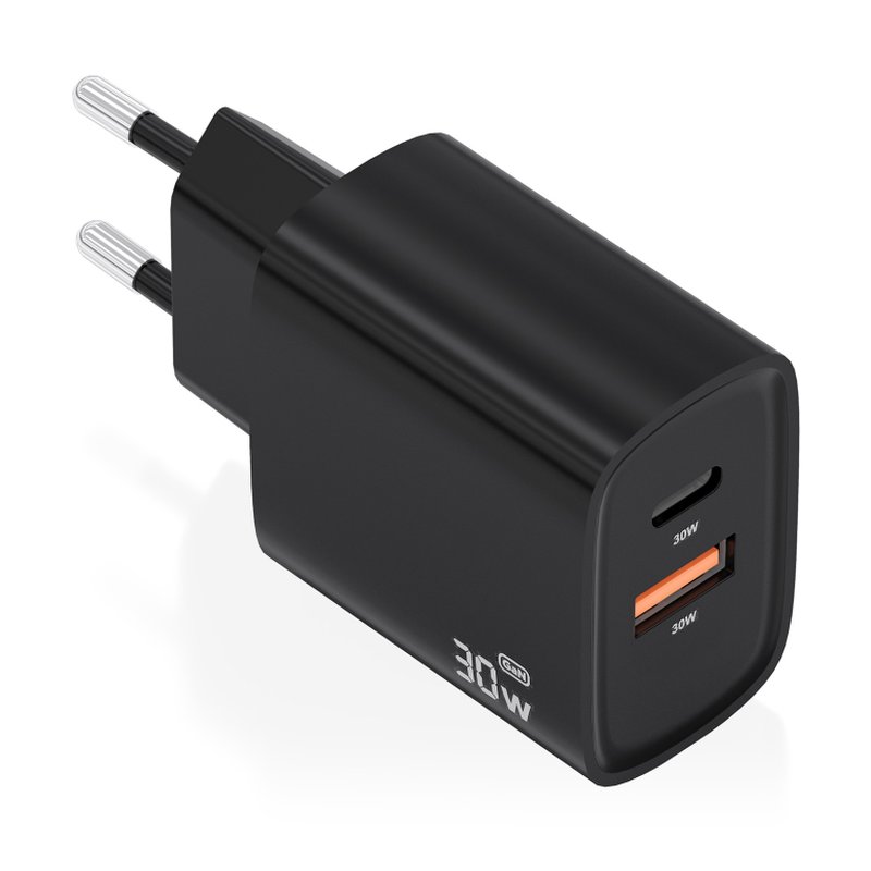 AISENS Cargador GaN 30W, 1xUSB-C PD3.0 QC4.0, 1xUSB-A QC3.0, Negro AISENS Cargador GaN 30W, 1xUSB-C PD3.0 QC4.0, 1xUSB-A QC3.0, Negro