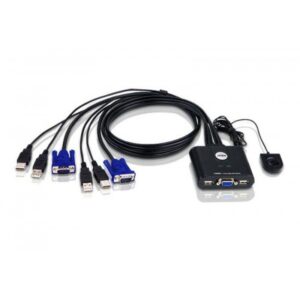 ATEN Switch KVM formato cable VGA USB de 2 puertos con selector remoto de puerto