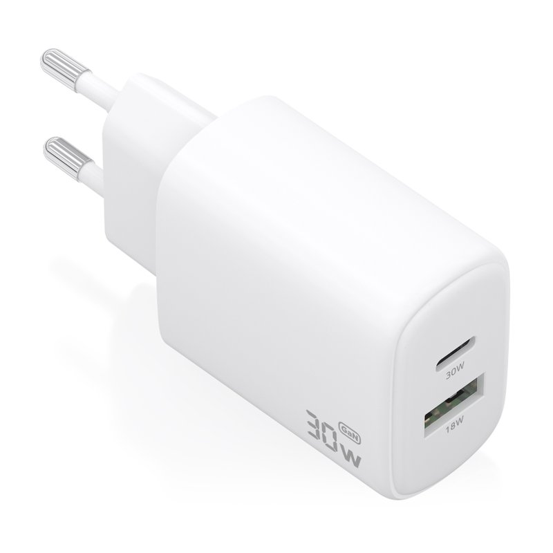 CARGADOR AISENS GAN 30W 1XUSB-C PD3.0 QC4.0 1XUSB-A QC3.0 BLANCO