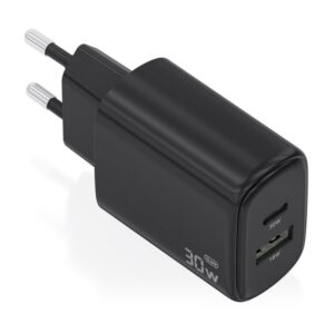 CARGADOR AISENS GAN 30W 1XUSB-C PD3.0 QC4.0 1XUSB-A QC3.0 NEGRO