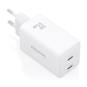 CARGADOR AISENS GAN 65W 2XUSB-C PD3.0 QC4.0 BLANCO