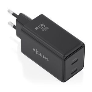 CARGADOR AISENS GAN 65W 2XUSB-C PD3.0 QC4.0 NEGRO