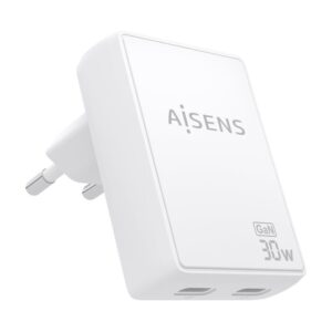 CARGADOR AISENS GAN PARED ULTRA DELGADO 30W 2XUSB-C PD3.0 QC4.0 BLANCO