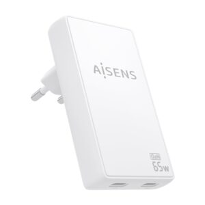 CARGADOR AISENS GAN PARED ULTRA DELGADO 65W 2XUSB-C PD3.0 QC4.0 BLANCO