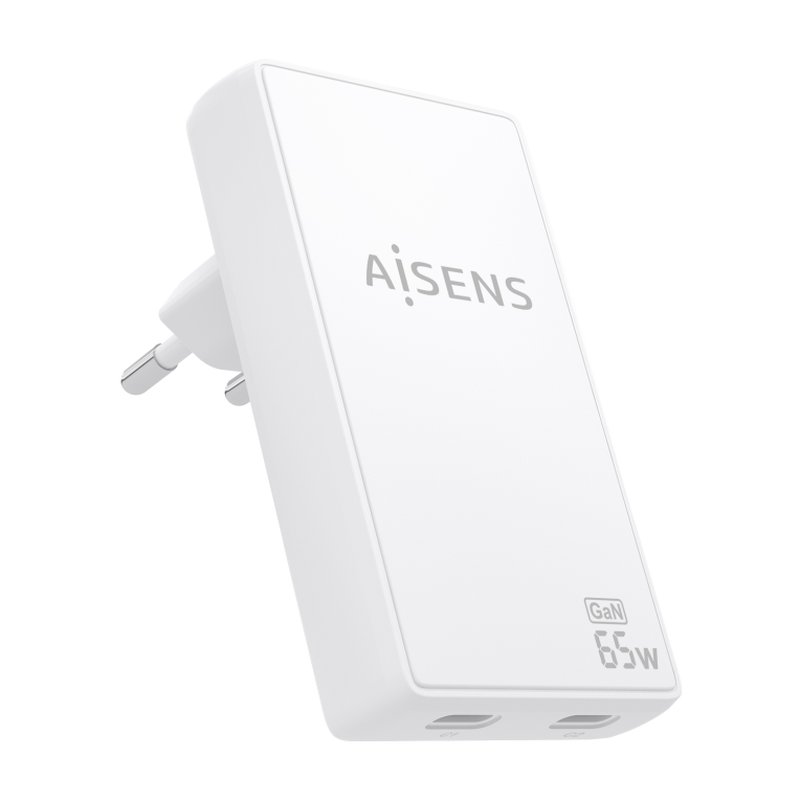 CARGADOR AISENS GAN PARED ULTRA DELGADO 65W 2XUSB-C PD3.0 QC4.0 BLANCO