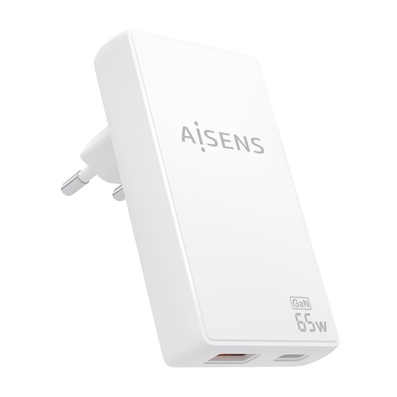CARGADOR AISENS GAN PARED ULTRA DELGADO 65W USB-C PD3.0 QC4.0 USB-A QC3.0