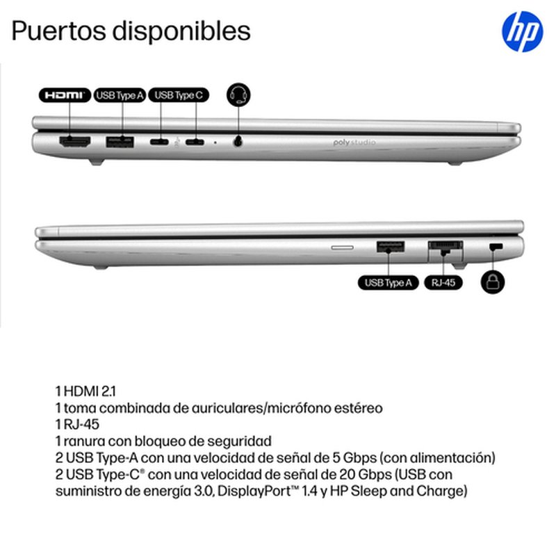 HP ProBook 4 G1iR Wolf Pro Security Edition Intel Core 5 120U Portátil 35,6 cm (14") WUXGA 16 GB DDR5-SDRAM 512 GB SSD Wi-Fi 6E (802.11ax) Windows 11 Pro Plata - Imagen 5