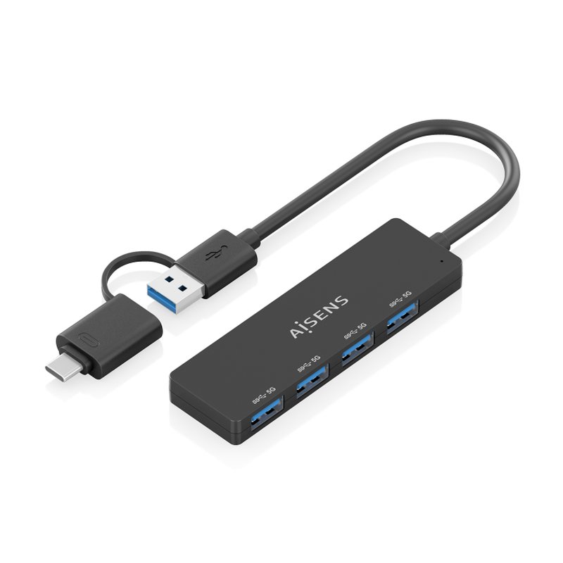 HUB AISENS USB 3.1 GEN1 USB-C/M Y USB-A/M-4XTIPO A/H NEGRO 15CM HUB AISENS USB 3.1 GEN1 USB-C/M Y USB-A/M-4XTIPO A/H NEGRO 15CM