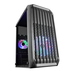 Mars Gaming MC-S2, Caja PC Compacta Gaming Micro-ATX, 2 Ventiladores FRGB Raibow con Rejilla Frontal, Ventana Lateral Completa, Negro