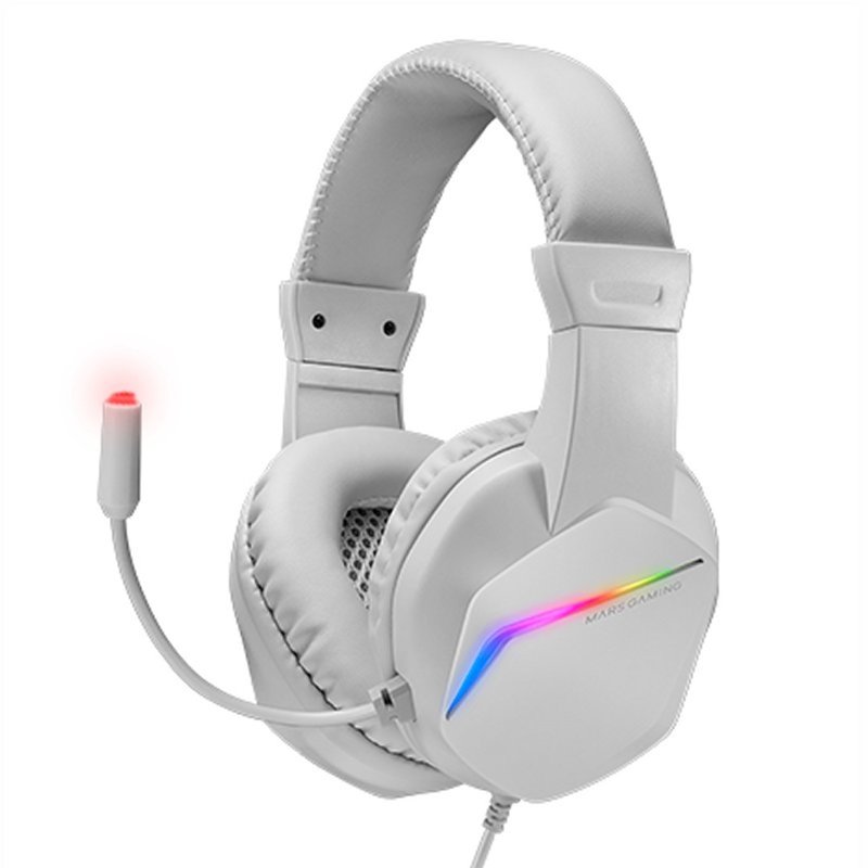 Mars Gaming MH122 Blanco, Cascos Gaming FRGB Over Ear con Micrófono, Sonido HiFi, Cancelación de Sonido, Ultraligeros, PS4 PS5 Xbox Switch Tablet Windows Mac