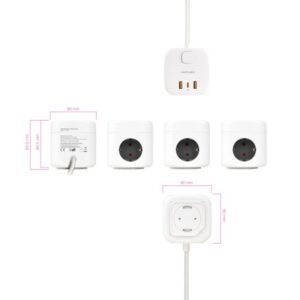 Nanocable Base de 3 enchufes con 3 USB (2 USB-A + 1 USB-C), GaN + PPS, PD 20W, con interruptor, Blanco