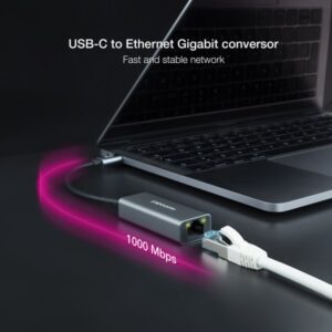 Nanocable Conversor USB-C a Ethernet Gigabit 10/100/1000 Mbps, Aluminio, Gris, 15 cm