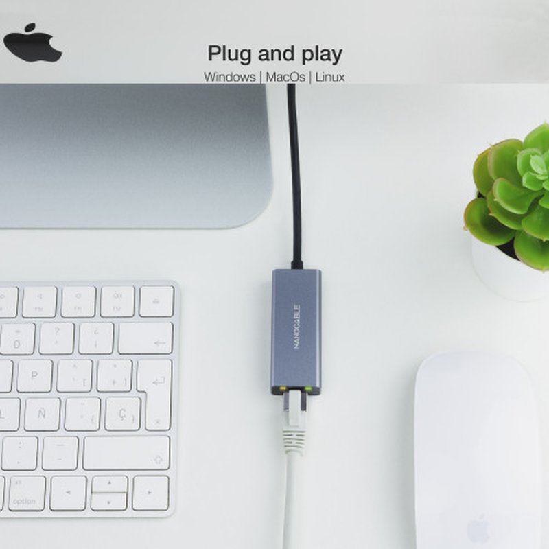 Nanocable Conversor USB-C a Ethernet Gigabit 10/100/1000 Mbps, Aluminio, Gris, 15 cm - Imagen 4