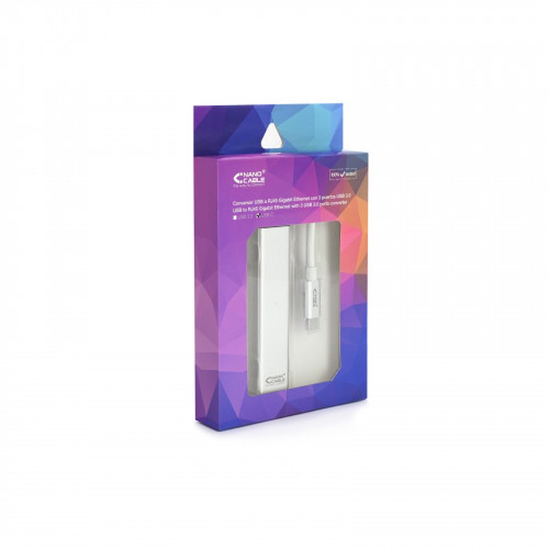 Nanocable Conversor USB-C a Ethernet Gigabit + 3xUSB 3.0, Plata, 15 cm - Imagen 3