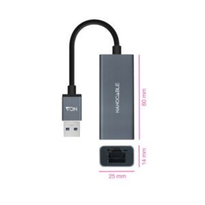 Alternative view of Nanocable Conversor USB 3.0 a Ethernet Gigabit 10/100/1000 Mbps, Aluminio, Gris, 15 cm
