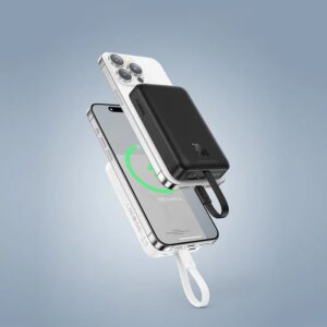 OS-BASEUS ENERFILL FM11 MAGNETIC POWER BANK WITH BUILT-IN USB CABLE 10000MAH 30W MOON WHITE