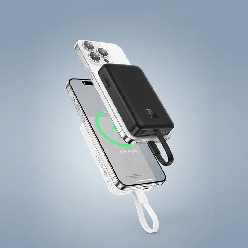 OS-BASEUS ENERFILL FM11 MAGNETIC POWER BANK WITH BUILT-IN USB CABLE 10000MAH 30W MOON WHITE - Imagen 3