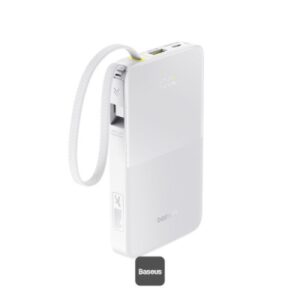 OS-BASEUS ENERFILL FP11 POWER BANK 10000MAH 15W MOON WHITE (INCLUDES SIMPLE TYPE-C TO TYPE-C CABLE 20V/3A 30CM WHITE)