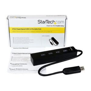 StarTech.com Adaptador Concentrador Hub Ladrón USB 3.0 Super Speed Portátil de 4 Puertos Salidas - Negro