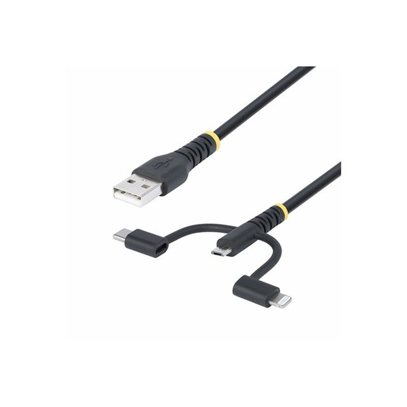 StarTech.com Cable Multicarga Resistente USB de 1m - Lightning/Micro-USB/USB-C - Certificado Apple MFi - Recubrimiento de Aramida - Cable Cargador USB Tipo C 3 en 1 - para iPhone/iPad/Android StarTech.com Cable Multicarga Resistente USB de 1m - Lightning/Micro-USB/USB-C - Certificado Apple MFi - Recubrimiento de Aramida - Cable Cargador USB Tipo C 3 en 1 - para iPhone/iPad/Android