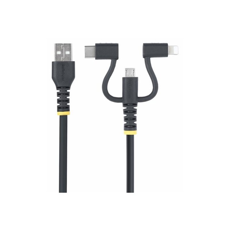StarTech.com Cable Multicarga Resistente USB de 1m - Lightning/Micro-USB/USB-C - Certificado Apple MFi - Recubrimiento de Aramida - Cable Cargador USB Tipo C 3 en 1 - para iPhone/iPad/Android StarTech.com Cable Multicarga Resistente USB de 1m - Lightning/Micro-USB/USB-C - Certificado Apple MFi - Recubrimiento de Aramida - Cable Cargador USB Tipo C 3 en 1 - para iPhone/iPad/Android - Imagen 2