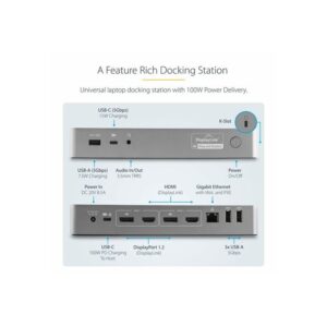 StarTech.com Docking Station Universal para Portátil - Replicador de Puertos Híbrido USB-C/-A - 2x HDMI y DP 4K - PD 100W - Mac / Windows / Chrome OS - Hub Ladrón de 4 Puertos USB - Ethernet StarTech.com Docking Station Universal para Portátil - Replicador de Puertos Híbrido USB-C/-A - 2x HDMI y DP 4K - PD 100W - Mac / Windows / Chrome OS - Hub Ladrón de 4 Puertos USB - Ethernet