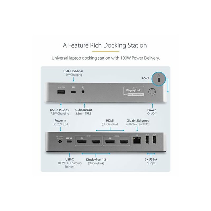 StarTech.com Docking Station Universal para Portátil - Replicador de Puertos Híbrido USB-C/-A - 2x HDMI y DP 4K - PD 100W - Mac / Windows / Chrome OS - Hub Ladrón de 4 Puertos USB - Ethernet StarTech.com Docking Station Universal para Portátil - Replicador de Puertos Híbrido USB-C/-A - 2x HDMI y DP 4K - PD 100W - Mac / Windows / Chrome OS - Hub Ladrón de 4 Puertos USB - Ethernet - Imagen 10