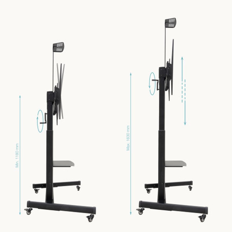 TooQ “AQUILES” Soporte de Suelo con Ruedas con Regulación de Altura para Pantallas 60"-100", Negro - Imagen 3