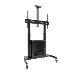 TooQ “NARNIA” Soporte de Suelo con Armario Multiusos + Accesorios Rack para Pantallas 60"- 100", Negro