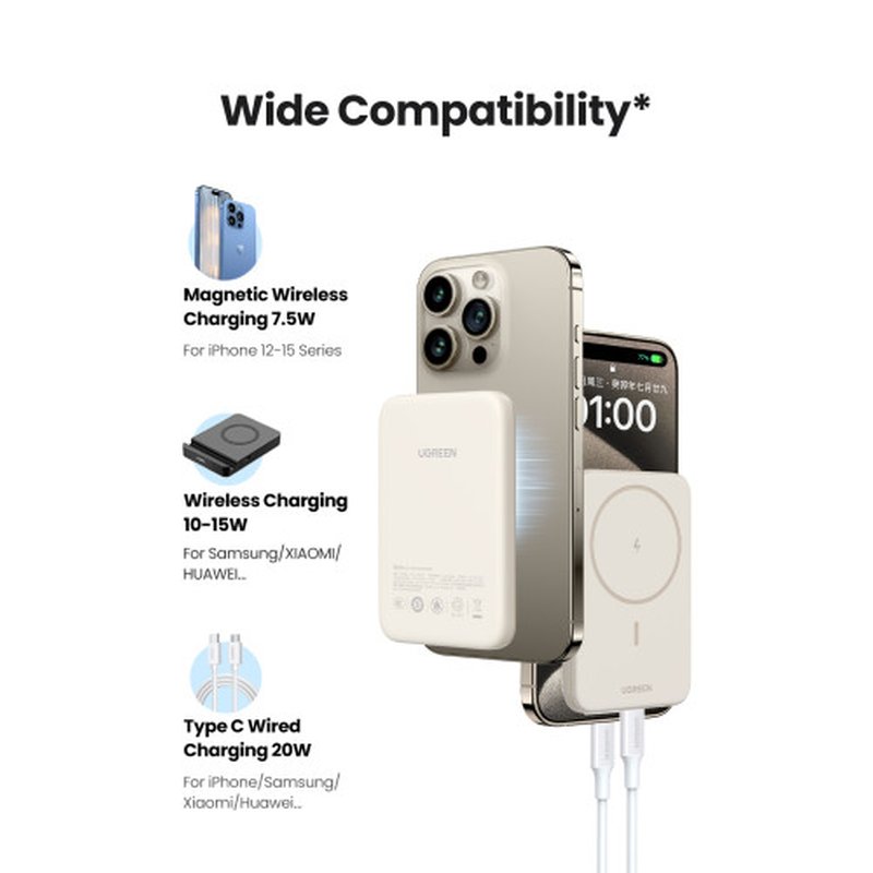 Ugreen 25208 batería externa 10000 mAh Cargador inalámbrico Beige - Imagen 8