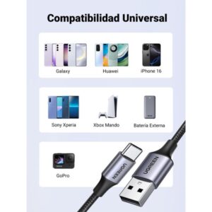 Ugreen 60126 cable USB 1 m USB C USB A Negro, Gris