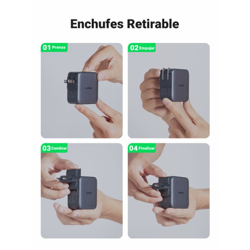 Ugreen 65W Nexode GaN Auriculares, Teléfono móvil, Portátil, Reloj inteligente, Tableta Gris USB Carga rápida Interior - Imagen 6