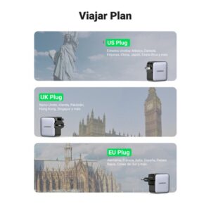 Ugreen 65W Nexode GaN Auriculares, Teléfono móvil, Portátil, Reloj inteligente, Tableta Gris USB Carga rápida Interior