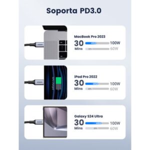 Ugreen 70427 cable USB USB 2.0 1 m USB C Negro, Plata