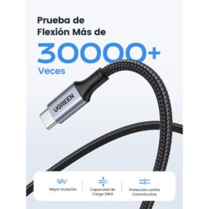 Ugreen 70427 cable USB USB 2.0 1 m USB C Negro, Plata