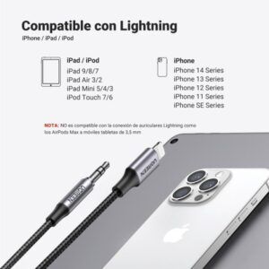 Ugreen 70509 cable de teléfono móvil Plata 1 m 3,5mm Lightning