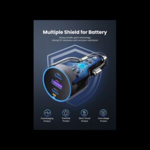 Ugreen 75W 3-Port Fast Car Charg gray Ordenador portátil, Teléfono móvil, Reloj inteligente, Tableta, Teléfono Gris Encendedor de cigarrillos Carga rápida Auto