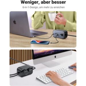 Ugreen Diginest Cube 7-in-1 3 salidas AC Tipo C 1,8 m 4 3680 W Negro