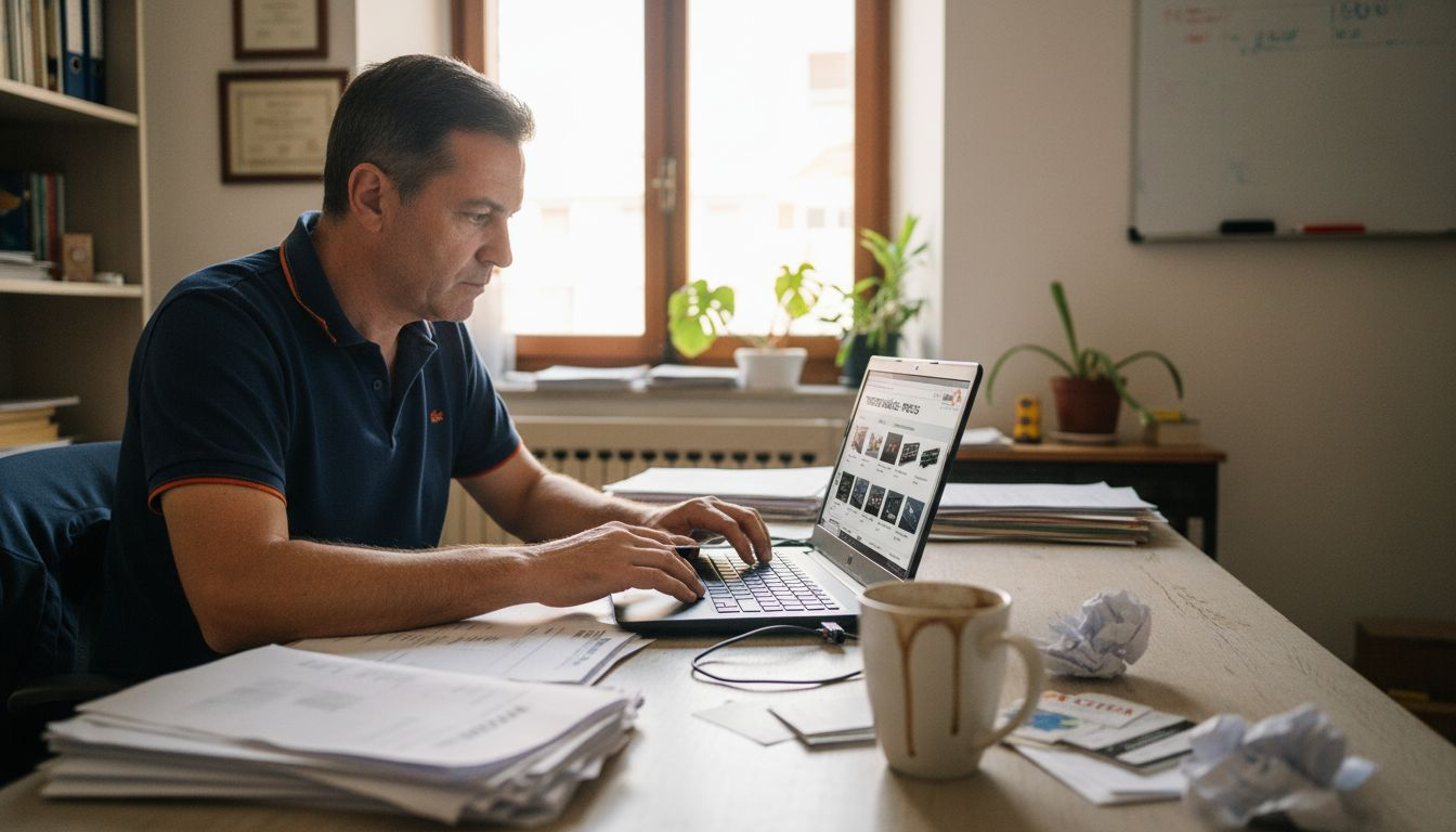 IA dispara 250% demanda: escasez componentes pymes España 2026 Dueño de una pyme comparando precios de tarjetas gráficas