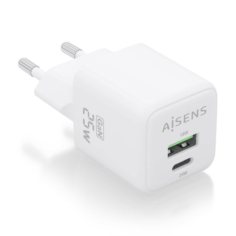 AISENS Cargador GaN 25W, 1xUSB-C PD3.0 QC4.0, 1xUSB-A QC3.0, Blanco AISENS Cargador GaN 25W, 1xUSB-C PD3.0 QC4.0, 1xUSB-A QC3.0, Blanco